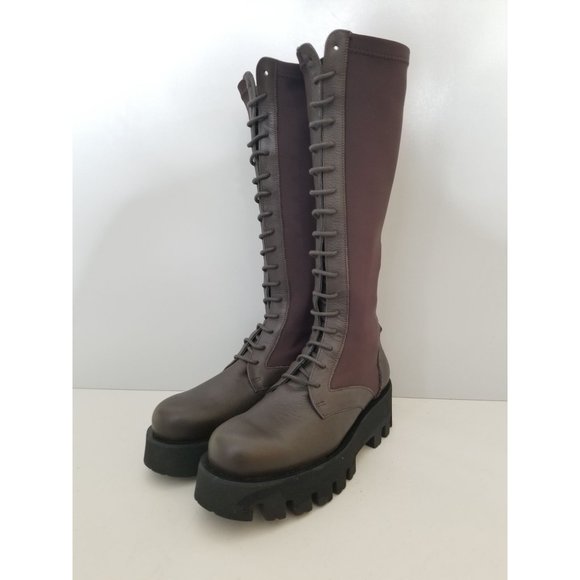 Paloma Barcelo Agneta Lace Up Knee Boots in Brown Size 37